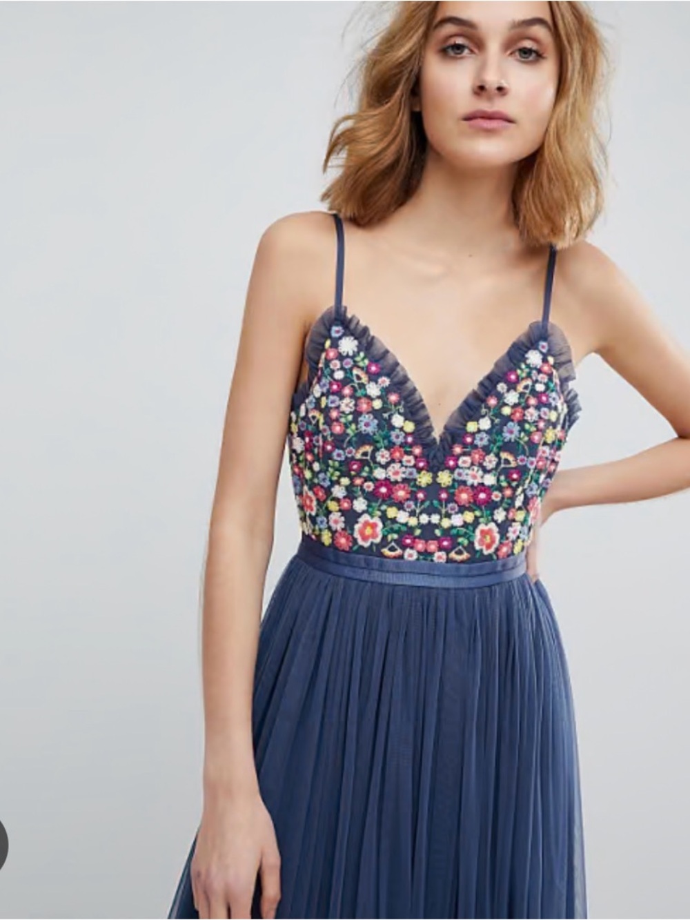 Needle & Thread Navy Embroidered Floral Maxi Dress
